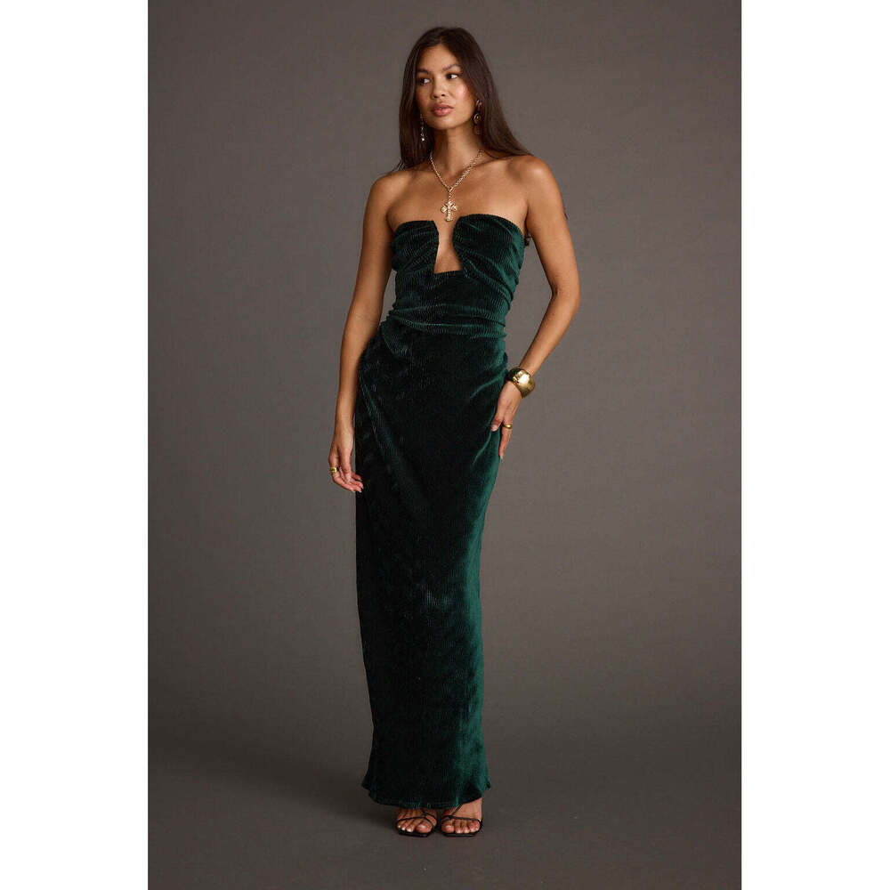 12th Tribe Jones Emerald Velvet Maxi Dress Size LL